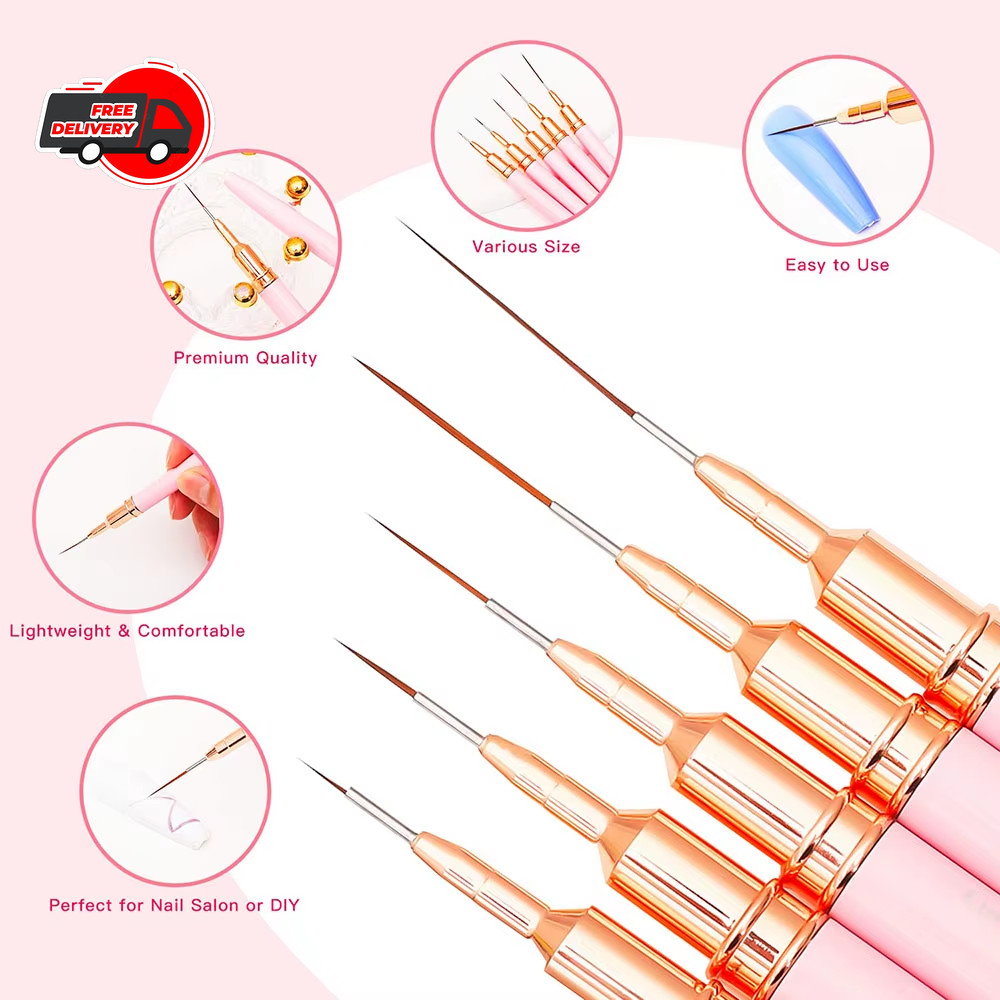 5pcs Nail Art Liner Brush Pen Set Elongated Striping Drawing Professional Tools