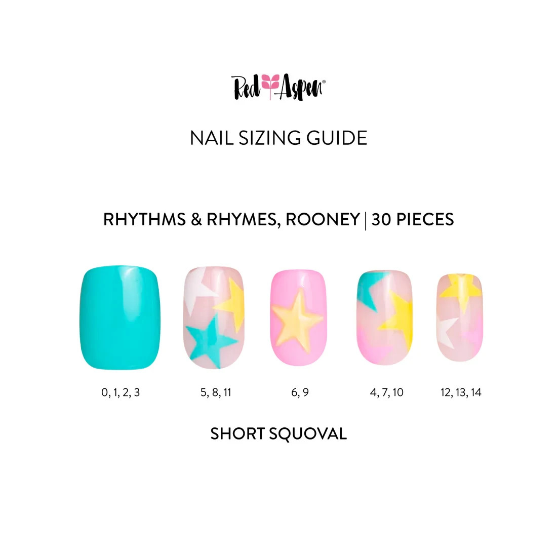 Red Aspen Press On Nails-Rhythms & Rhymes, Rooney-Short Squoval 3D ACRYLIC