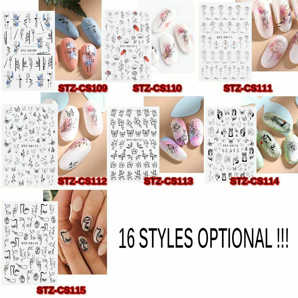 3D Nail Sticker ABSTRACT Floral Leaves SNAKE Adhesive Decals Slider DIY NS32