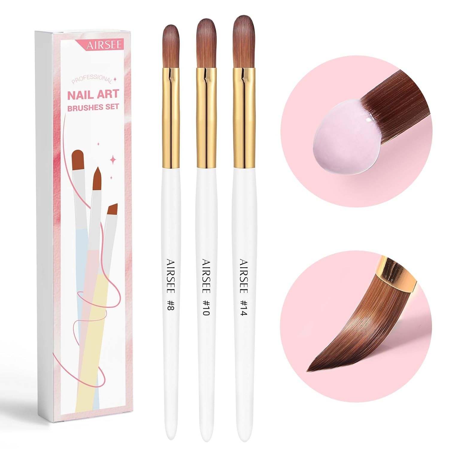 3PCS Acrylic Nail Brush Set, Size 8/10/14 for Beginner & Professional Use for…
