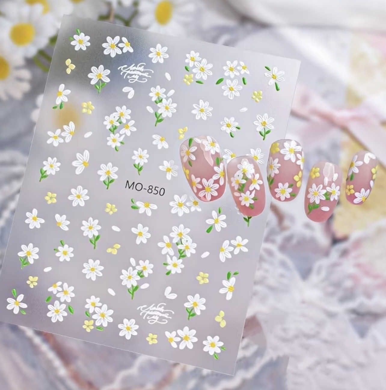 5D Daisy Nail Stickers White Floral Decals Spring Summer Flower DIY MO-85