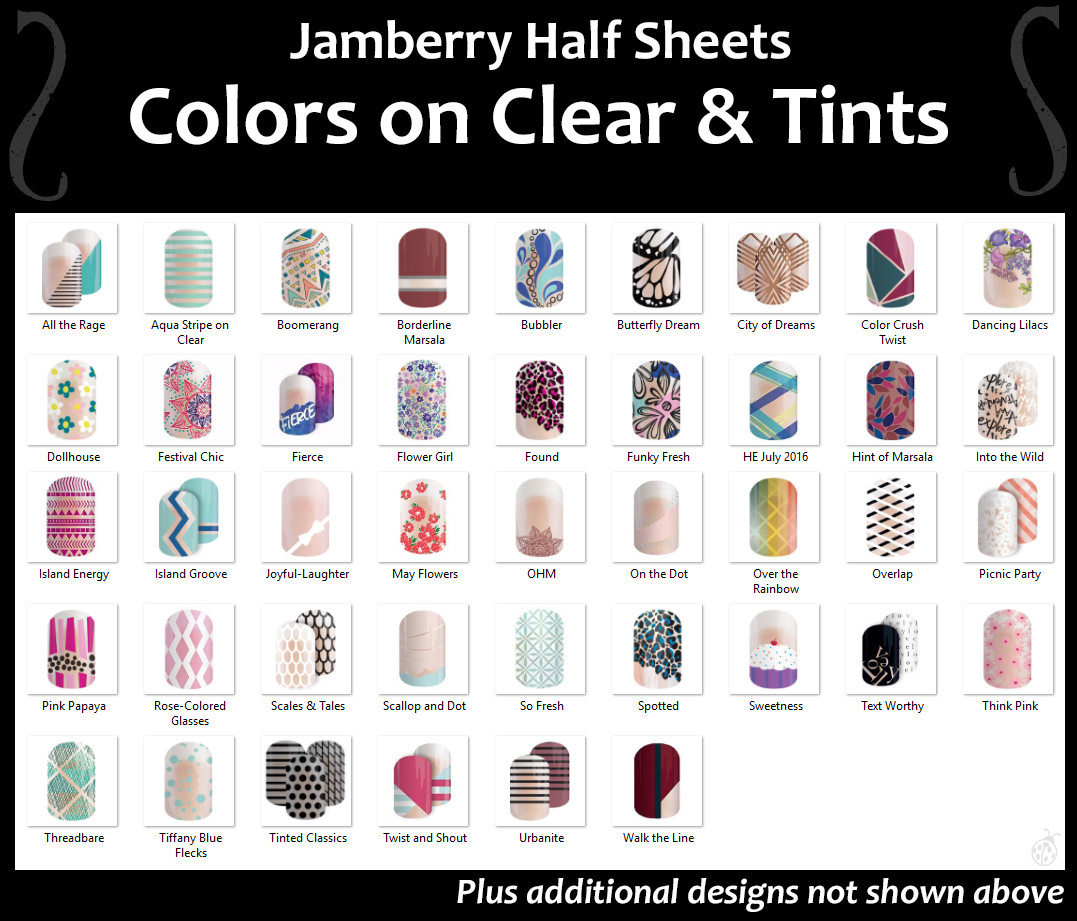 Jamberry DESIGNS ON CLEAR & TINT Nail Wraps ~ HALF SHEET ~ Free Shipping