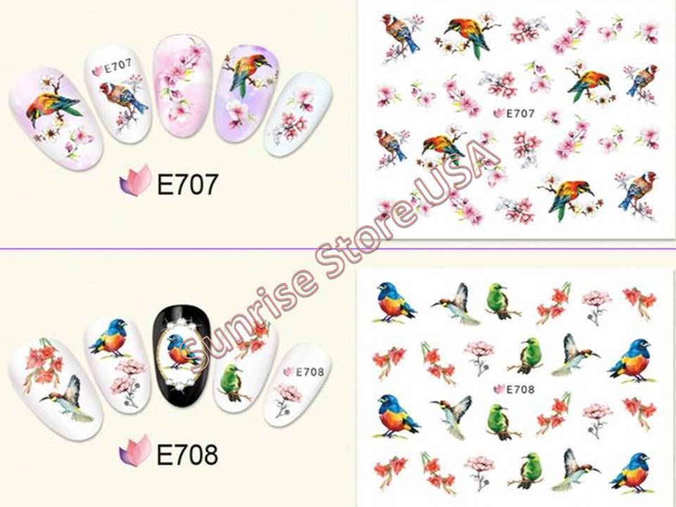 11 Designs 3D Nail Art Sticker Butterfly Birds Flower Vase Rose Insects Decals