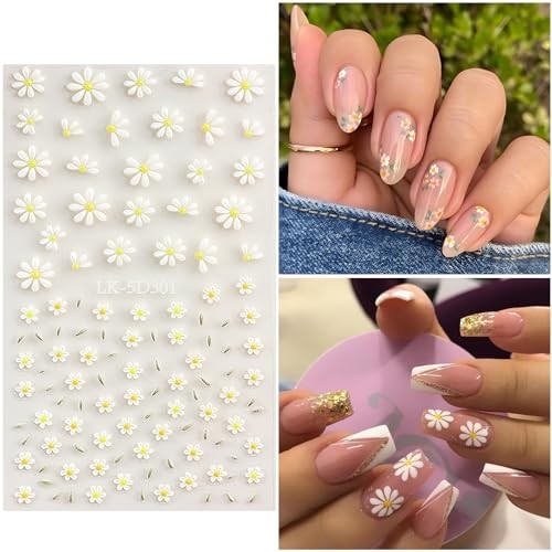 Flower Nail Art Stickers Daisy Nail Decals for Women | 5D Embossed Colorful-01