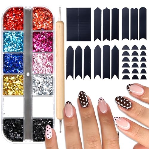 Mini Round Nail Art Glitter Sequin Set – 12 Colors Polka Dot Nail Glitter