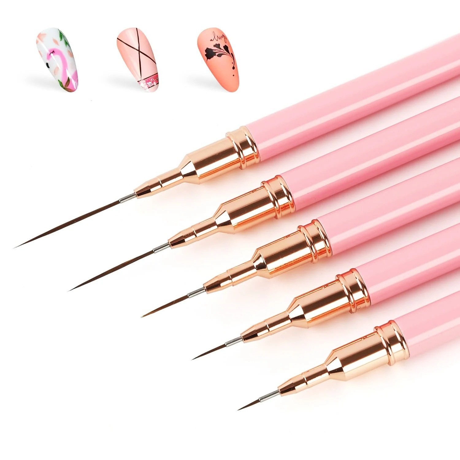 5PCS Nail Art Liner Brush Set UV Gel French Stripe Drawing Tool Kit