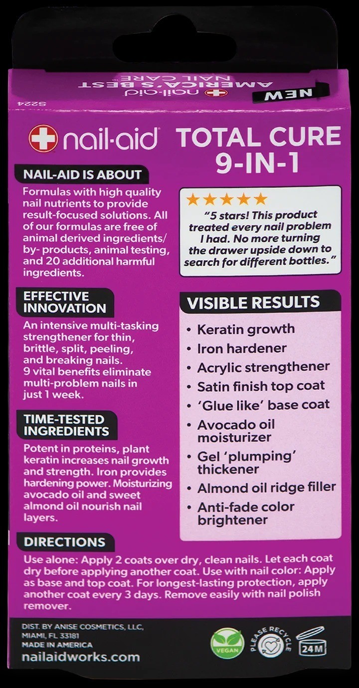 Nail-Aid Total Cure 9-in-1 Nail Strengthener Growth & Hardener 0.5oz – Pack of 3