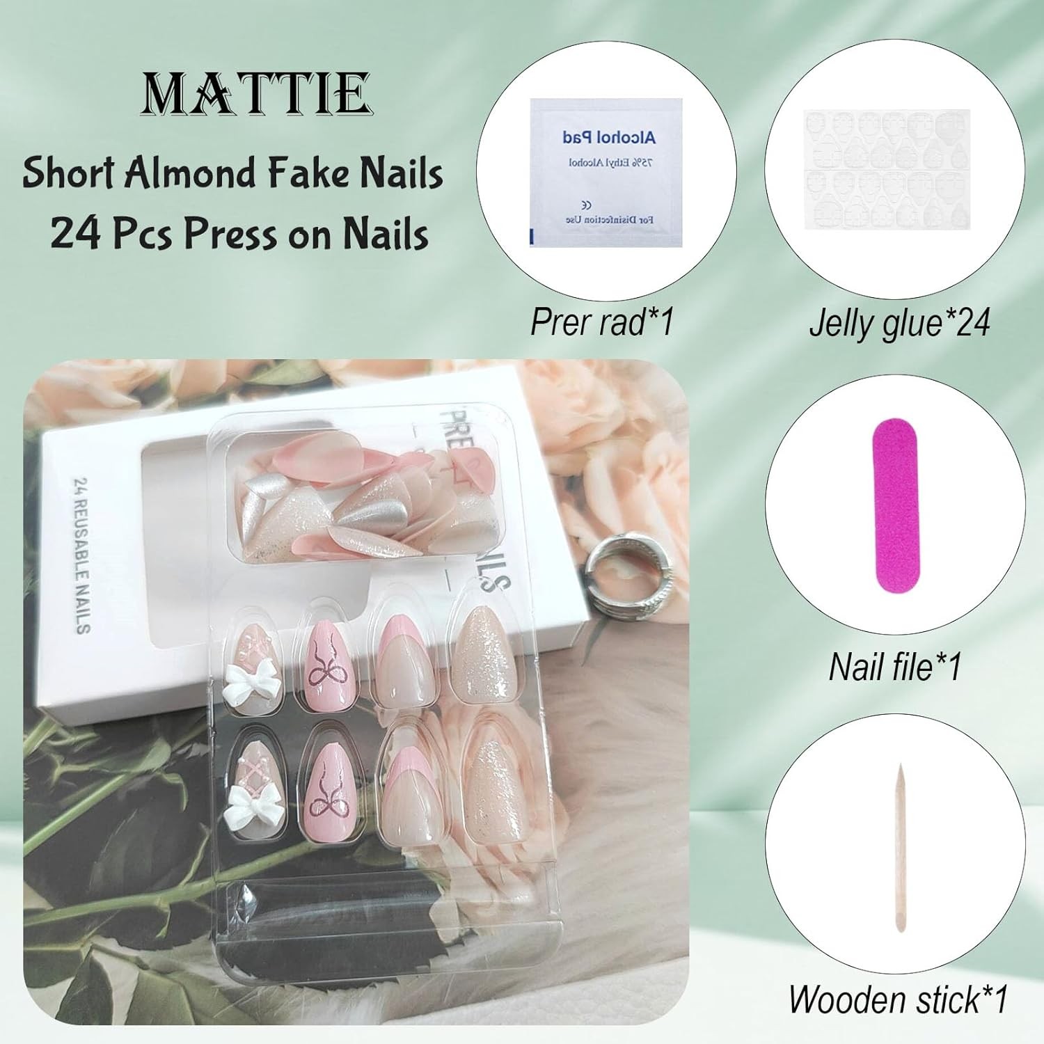 on Nails Short Almond Fake Nails with Designs Pink Nails Press