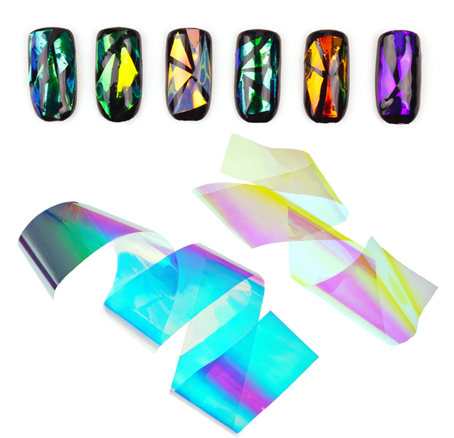 24pcs Thin Iridescent Cellophane Holographic Shattered Broken-Glass Nail Art