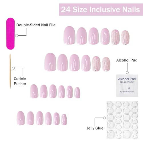 Short Almond Press on Nails SWEKKE Baby Pink Fake Nails False Almond Nails20