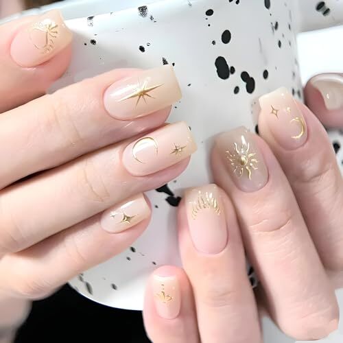12 Sheets Star Nail Stickers for Nail Art Gold Moon Star Nail Art Style 3