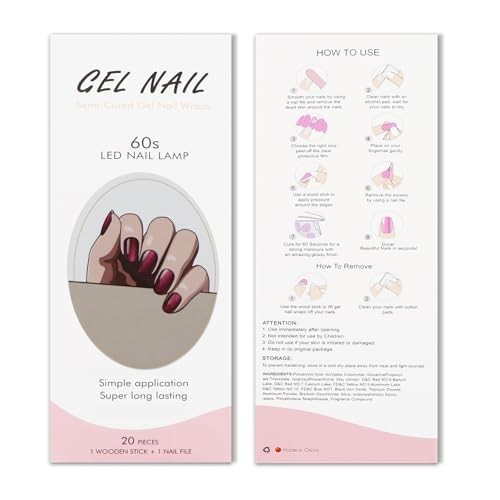 Gel Nail Stickers Glitter Dark Red Semi Cured Gel Nail Strips Wraps UV/LED