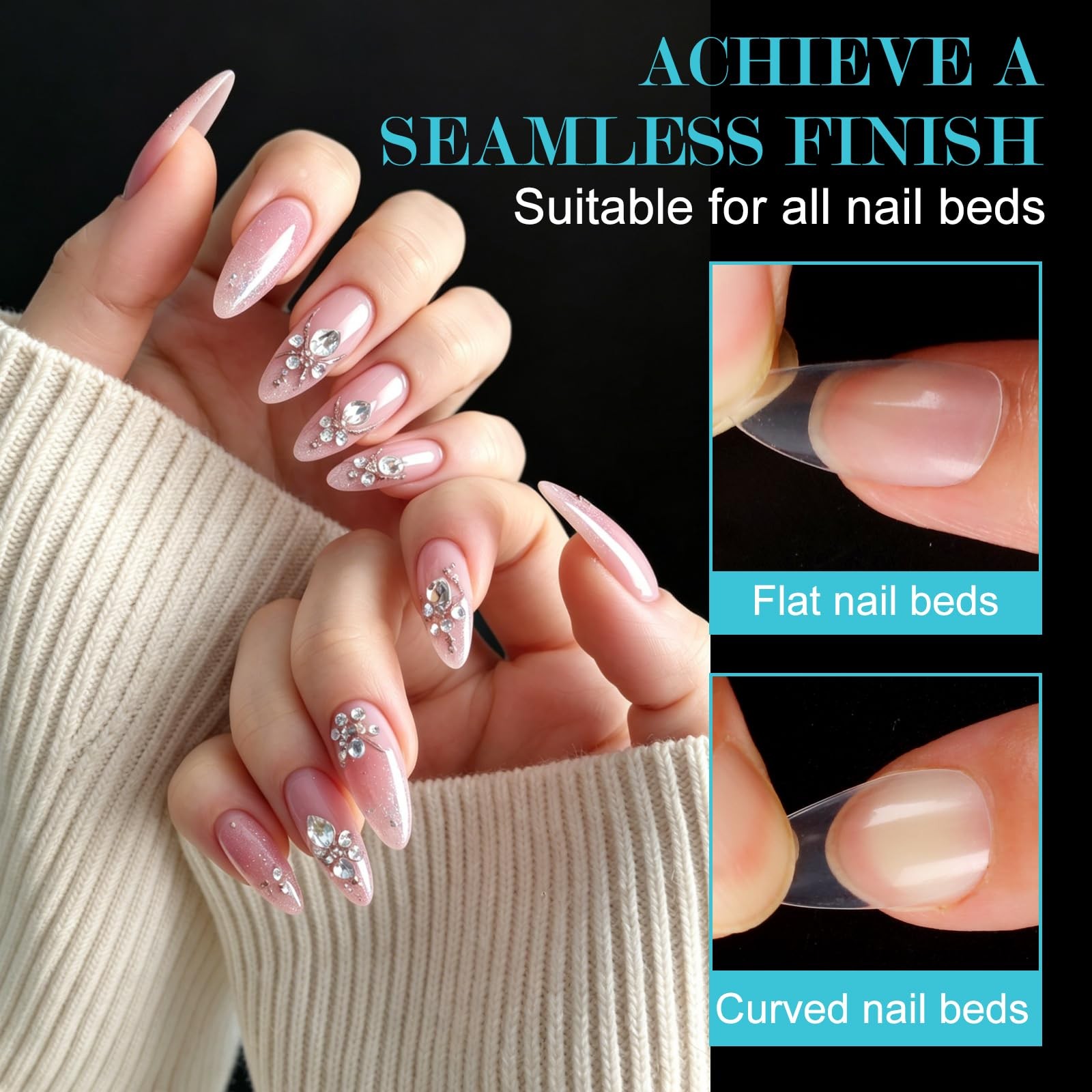 vivinin 600PCS Almond Nail Tips, 12 Sizes Clear Acrylic Half Matte Nails, Pre…