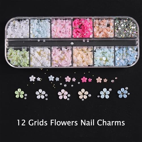 12 Grids Flowers Nail Charms 3D Resin Colorful Petals Charms for Acrylic Nails