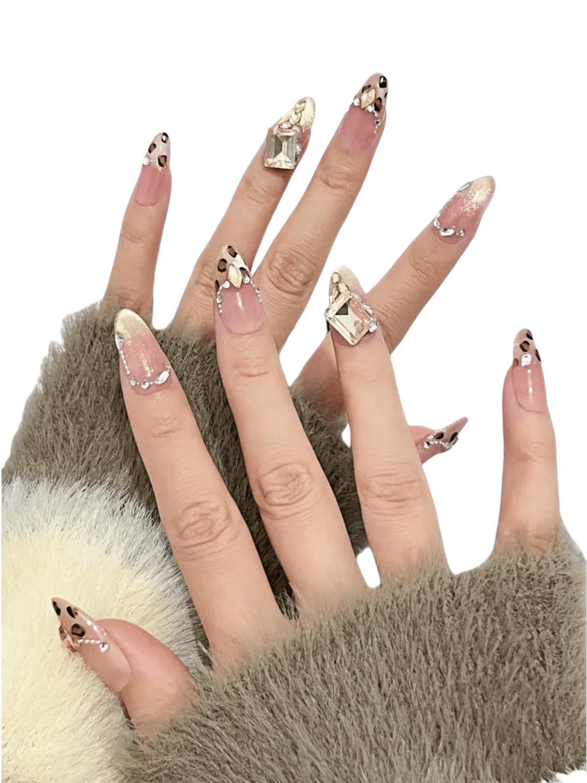Almond Press on Nails Medium – 10pcs 3D Handmade Press on Nail French Tip Sty…