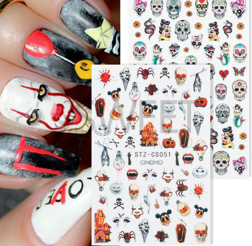 Nail art 3D stickers Skull skeleton Zombies pumpkin RIP ghost Halloween DIY NS38