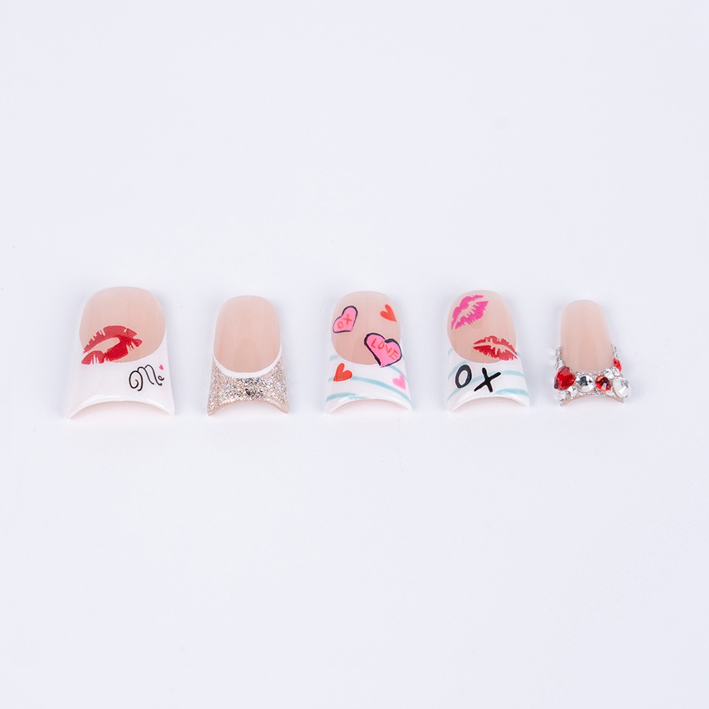 10pcs Handmade High Quality Valentine’s Press-On Nails Red Lip Heart Fake Nails