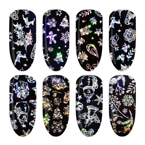 10 Sheets Aurora Nail Foil Transfer Stickers for Christmas Winter, Style 1