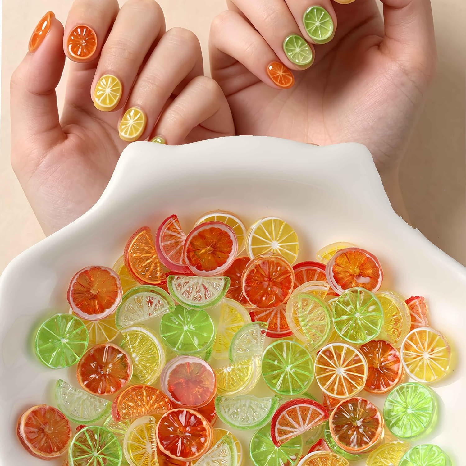 120Pcs Cute Fruit Nail Art Charms 3D Lemon Nail Rhinestones Colorful Lemon Nail