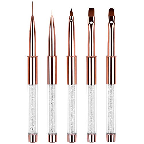 5Pcs Nail Art Brush Set Rhinestone Handle Gel Polish Nail Art Design Brushes