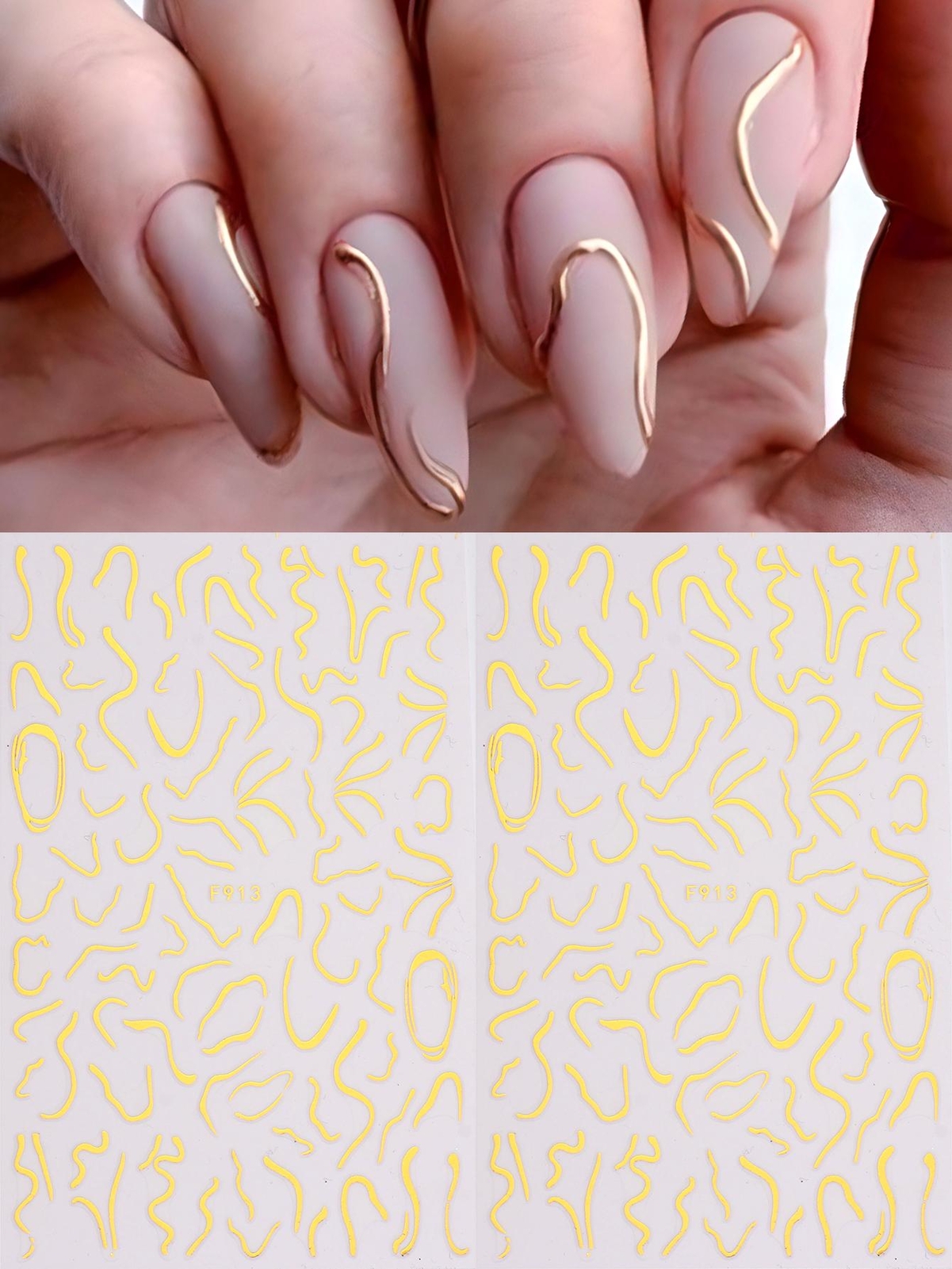 Abstract Metallic Gold Nail Art Stickers 3pcs Irregular Line Geometry Summer
