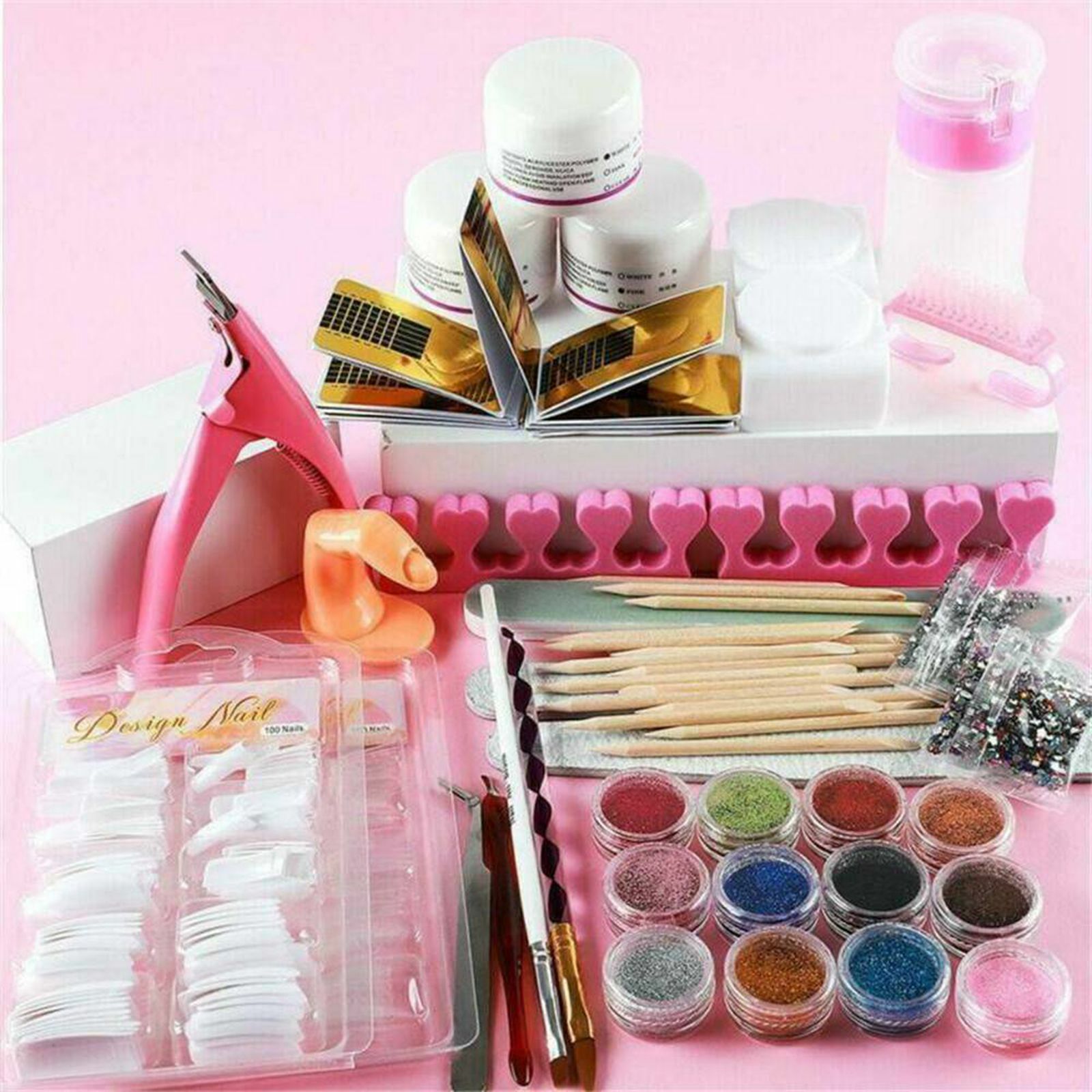 Acrylic Powder Nail Art Tool Starter Kit Nails Tips Brush File Form DIY Kit