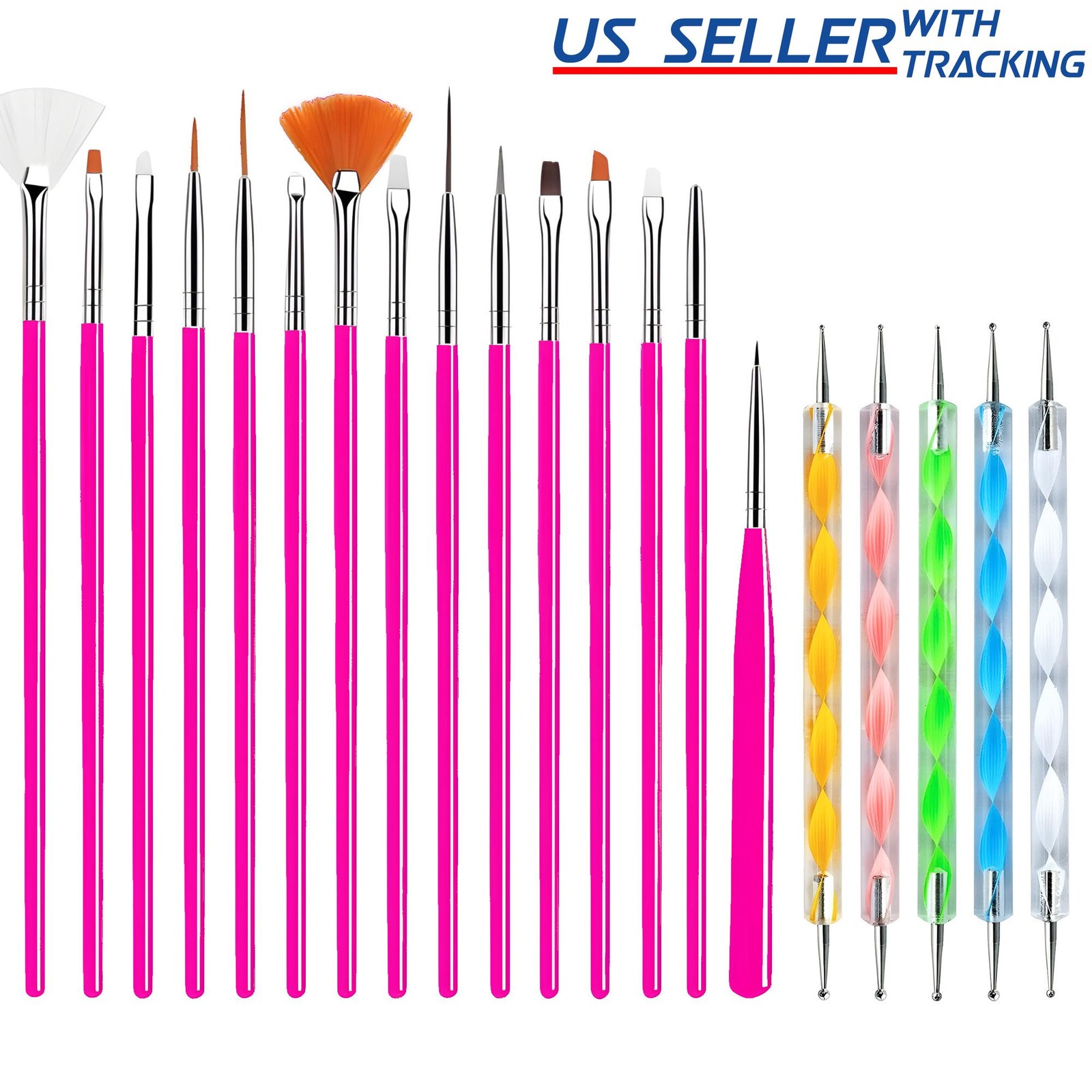 20pc Set Nail Art Design Dotting Painting Drawing Polish Brush Pen Tools Rose
