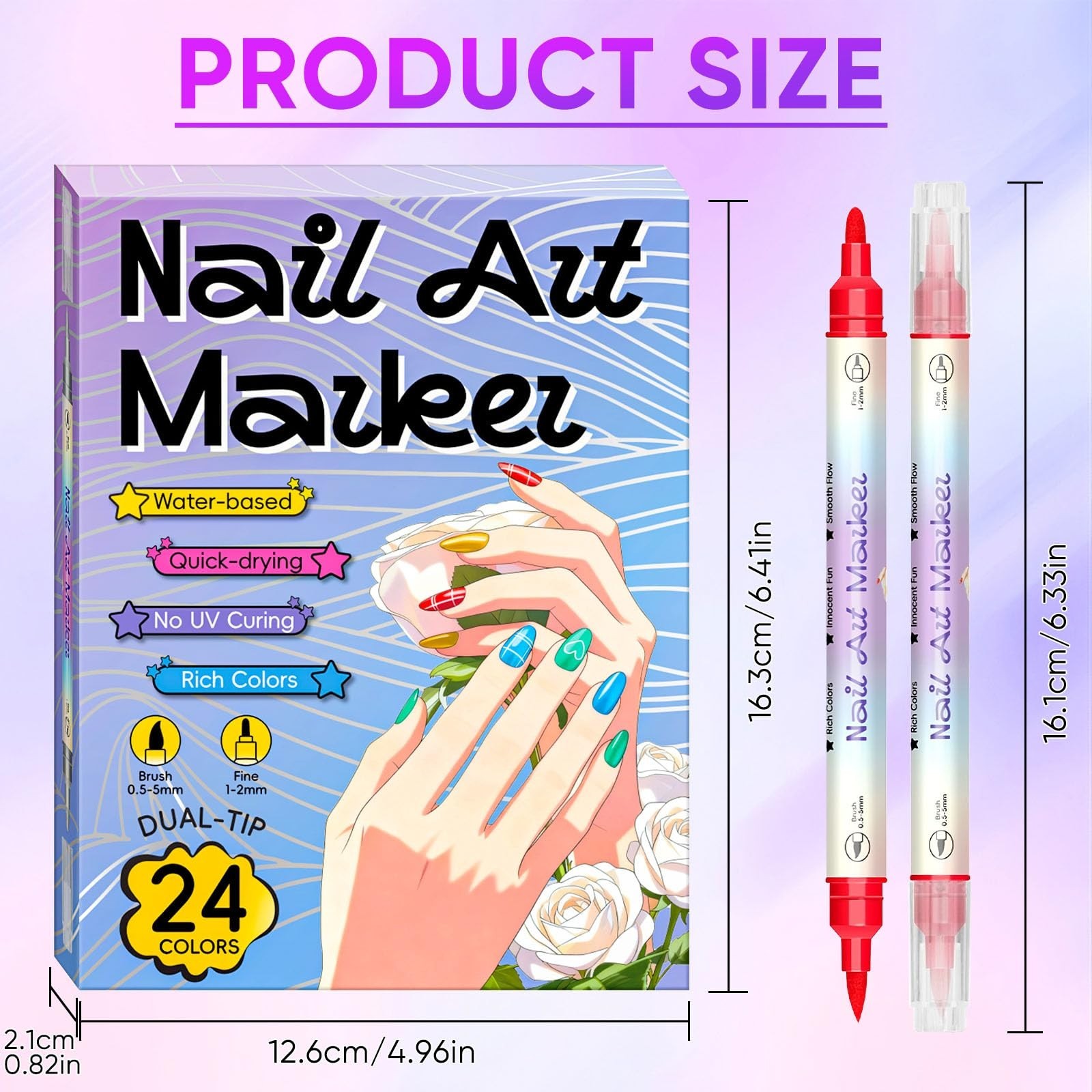 24 Color Dual-Ended Nail Art Pens Set, Quick-Drying Markers for DIY Nail Design