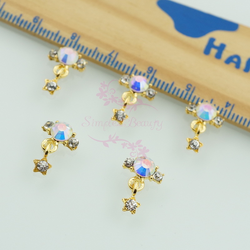 20 Clear AB Rhinestones Bang Ring Style Dangle Star 3D DIY Nail Art Alloy Charms