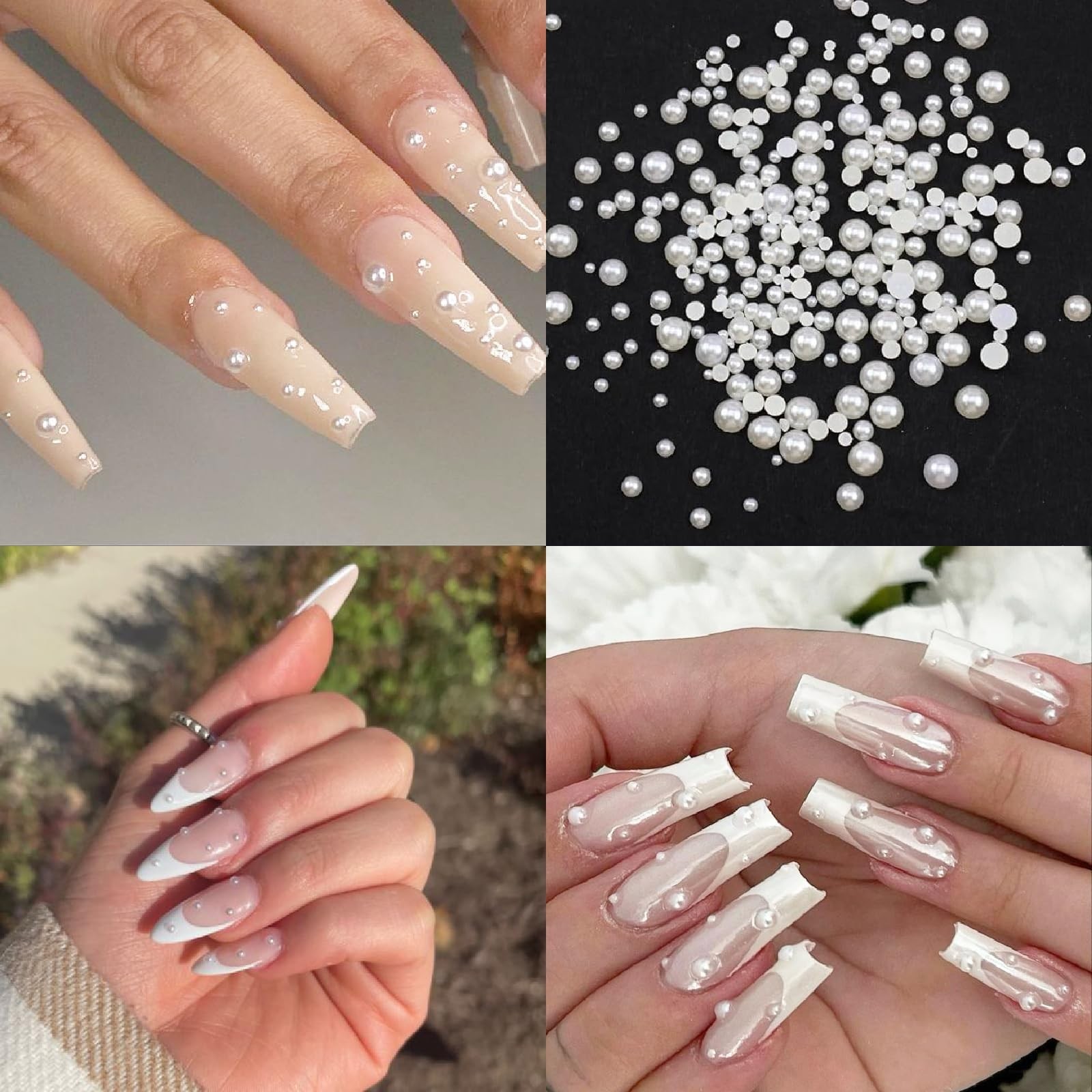 4 Boxes Nail Art Rhinestones Flatback Rhinestones Pearls Nail Charms for Acry…