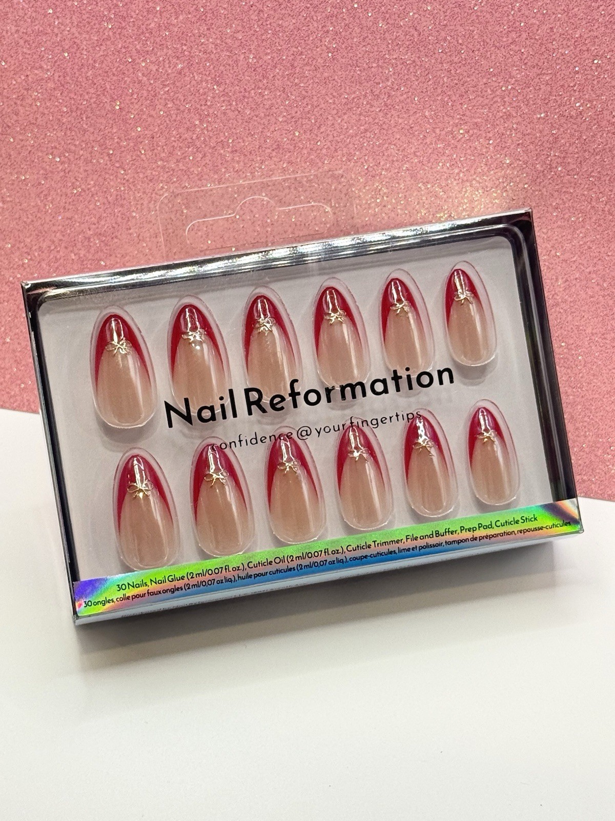 Nail Reformation 30 Press-On Nails Red French Bow Glazed
