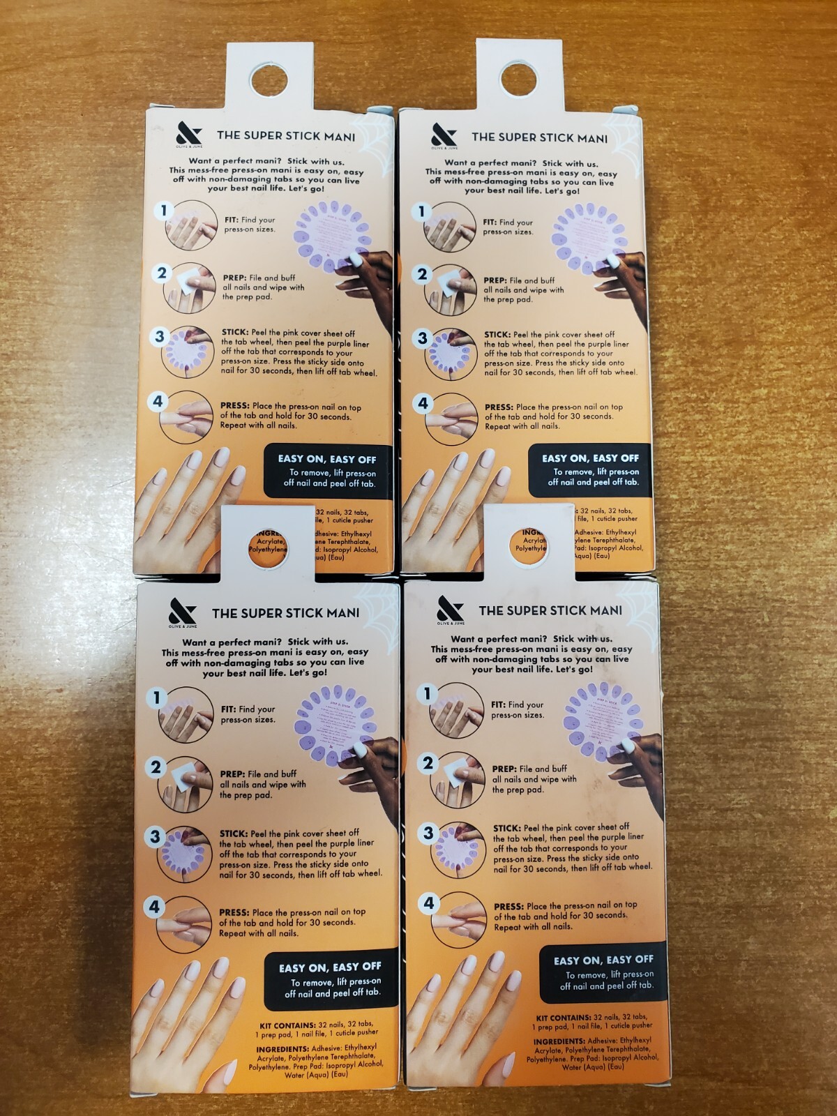 4 Pk: Olive & June Press On Nails Super Stick Mani Spiderweb French (9435) R9P6b