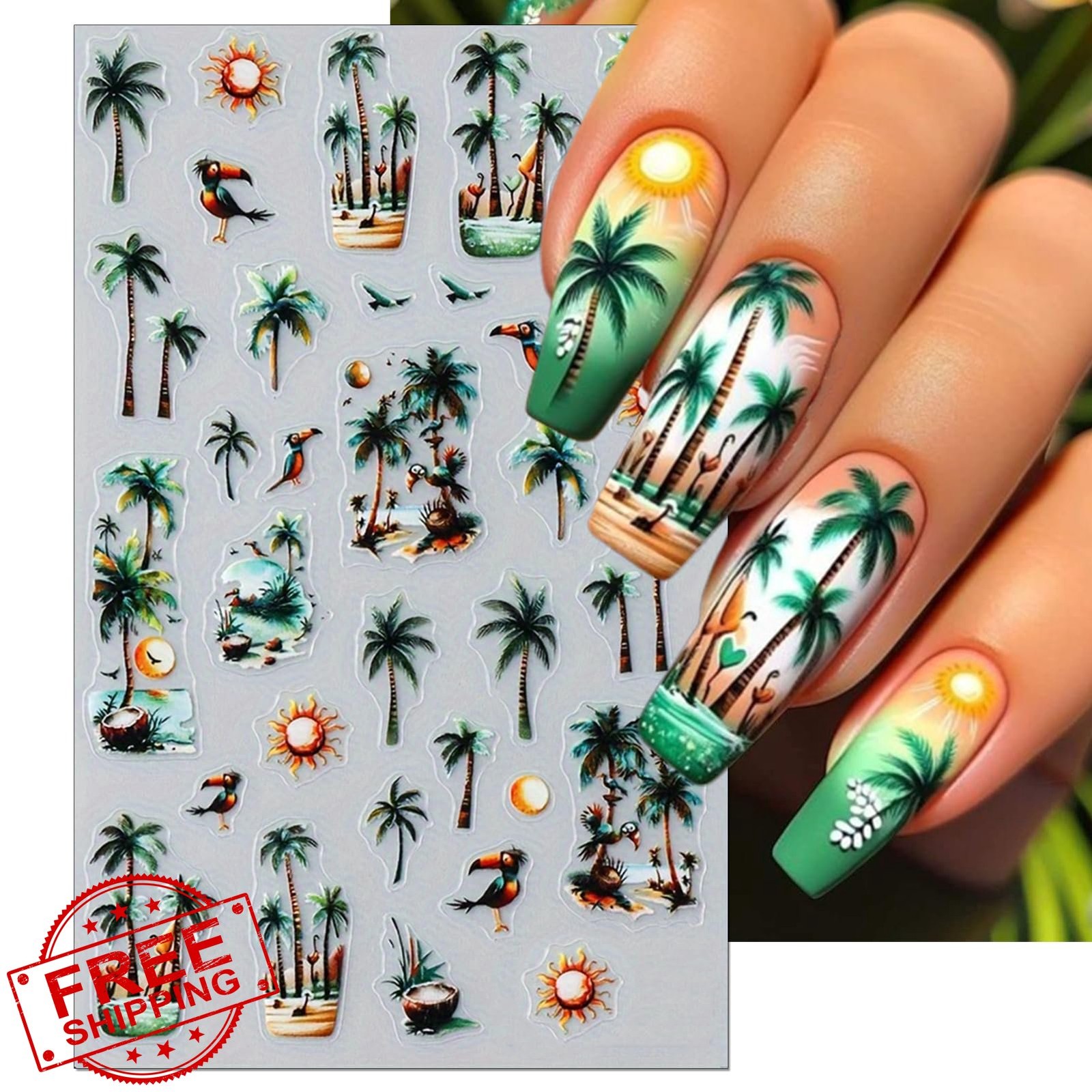 IDDFEVE Summer Palm Tree Nail Art Stickers 3 Sheets