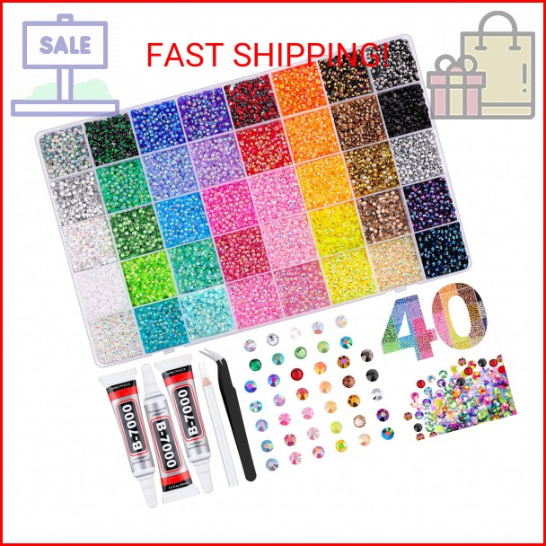 50000Pcs 40 Colors Jelly Rhinestones for Bedazzling, 3mm Multicolor Resin Flatba