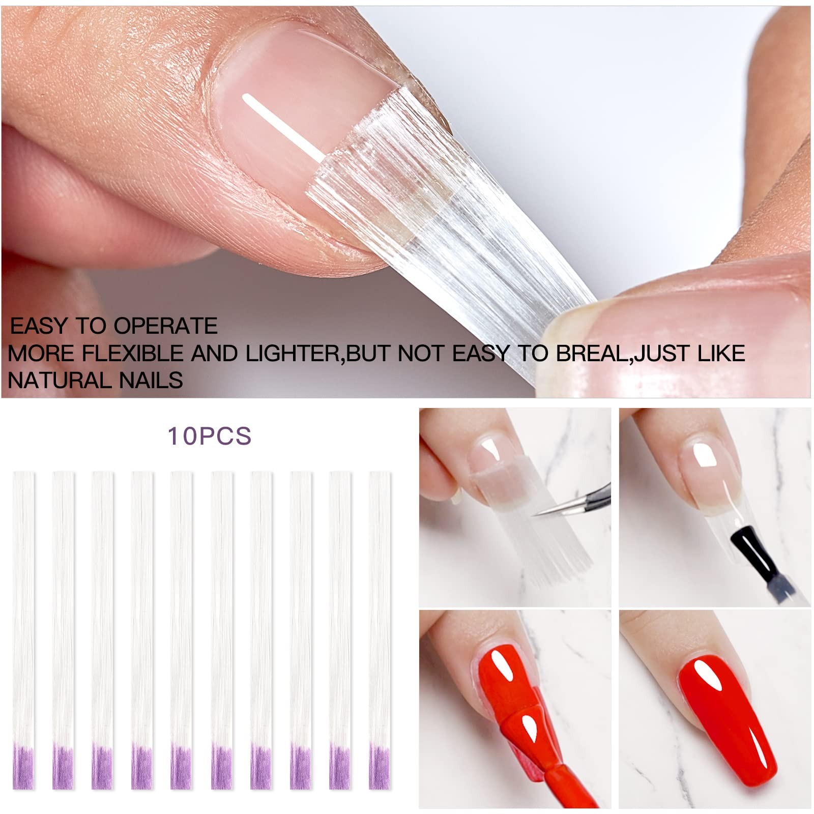Nail Extension Kit Fiberglass Clear Pink Builder Gel with Nail File Tweezers
