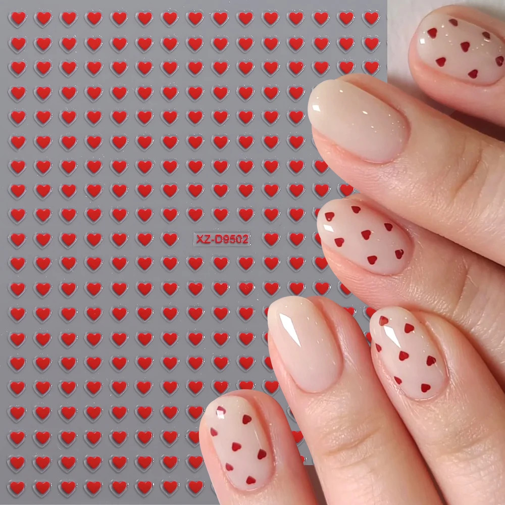 8pc 3D Mixed Color Heart Nail Stickers Valentines’ Day Sweet Red Pink Love Selfa