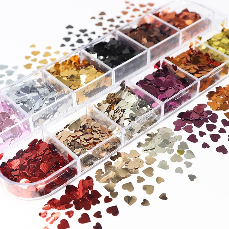 Metallic Love Heart Glitter Sequins Flakes Resin UV Epoxy Mold Fillings Decor