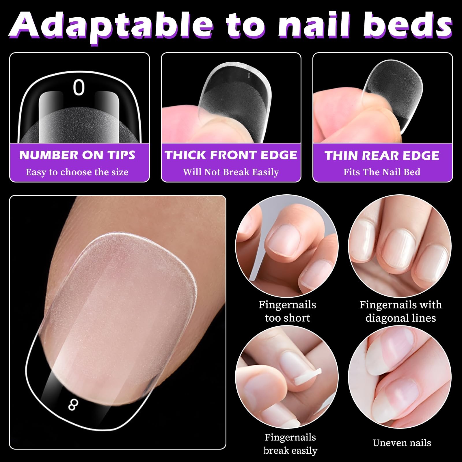 360pc Extra Short Squoval Nail Tips Clear Fake Nails XS Short Round Square Ge…
