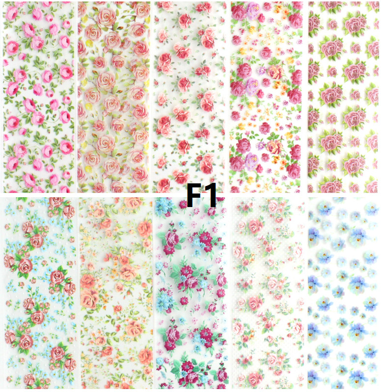 10Pcs Nail Art Foil Stickers Flower Pattern Transfer Decals Decoration Tips NS46