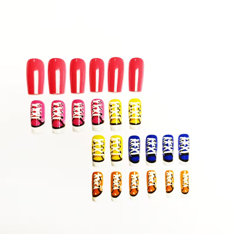 24pcs Medium, Ballet Shape Press-On Nails with Colorful Shoes Unique Cool Design