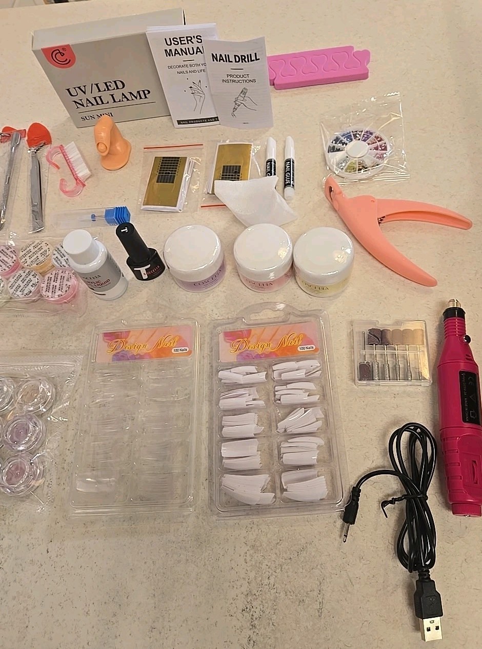 Coscelia Acrylic Nail Kit for Beginners with Drill and UV Light New!!