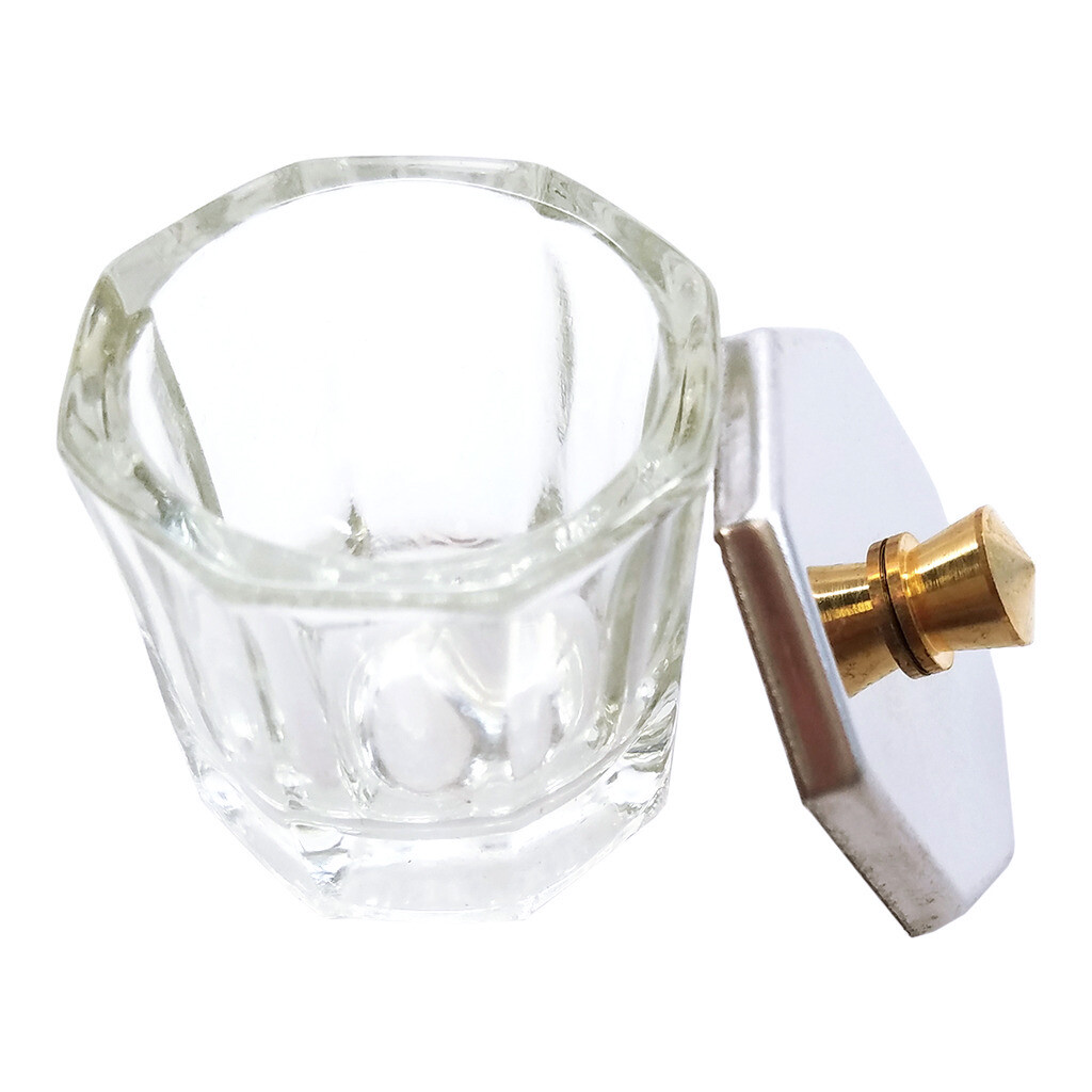 Octagon Shaped Glass Dappen Dish With Metal Lid