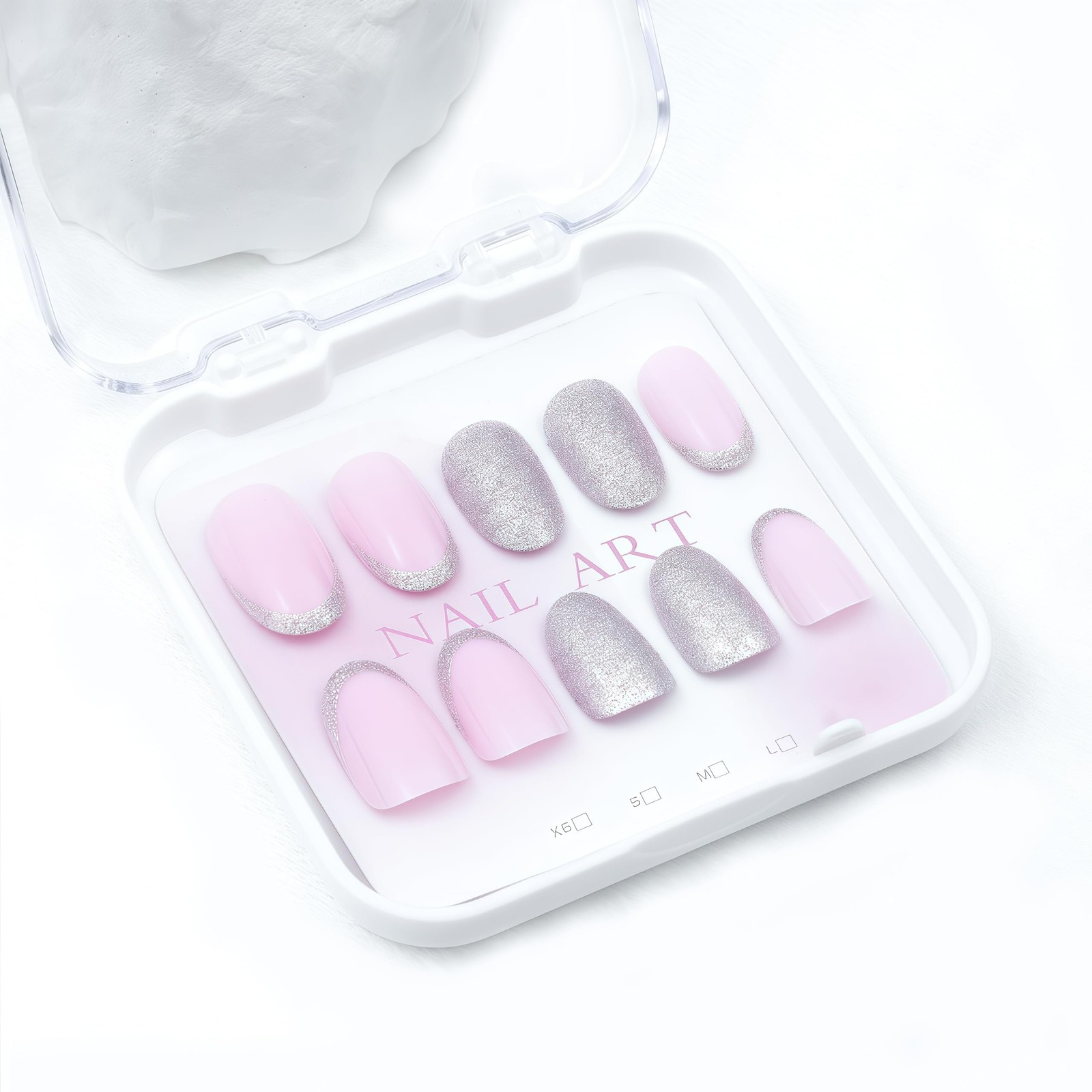 Silver Glitter French Press Nails Short Almond False Multicolor