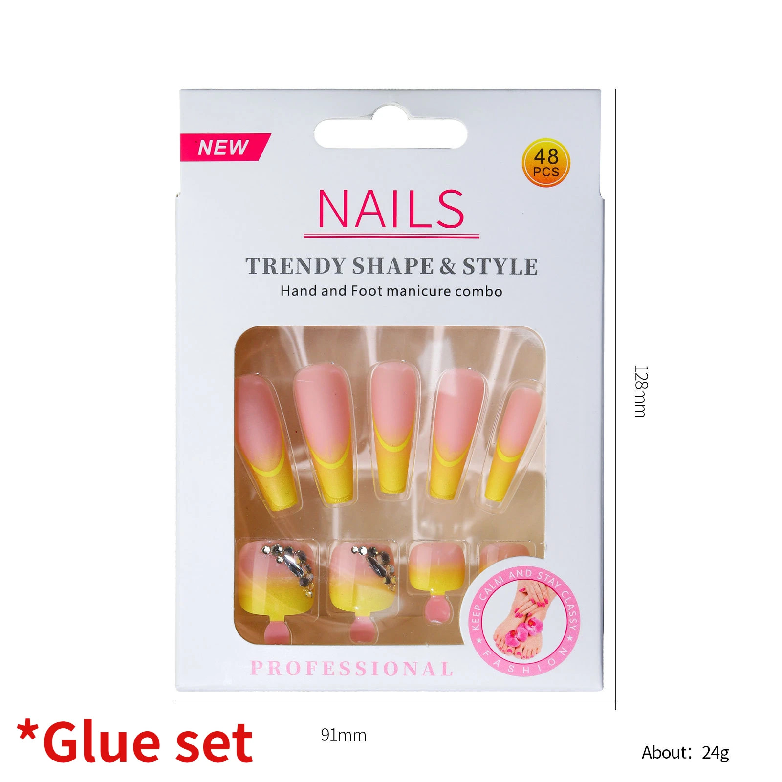 48Pcs Wearable Finished Solid Color French Artificial False Nails For Hand Foot