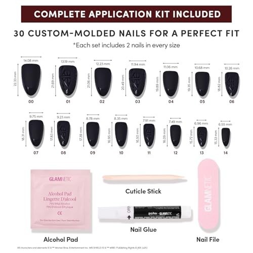 Deathly Hallows Press On Nails – Black Almond Matte & Glossy Finish | 30 Nail Ki