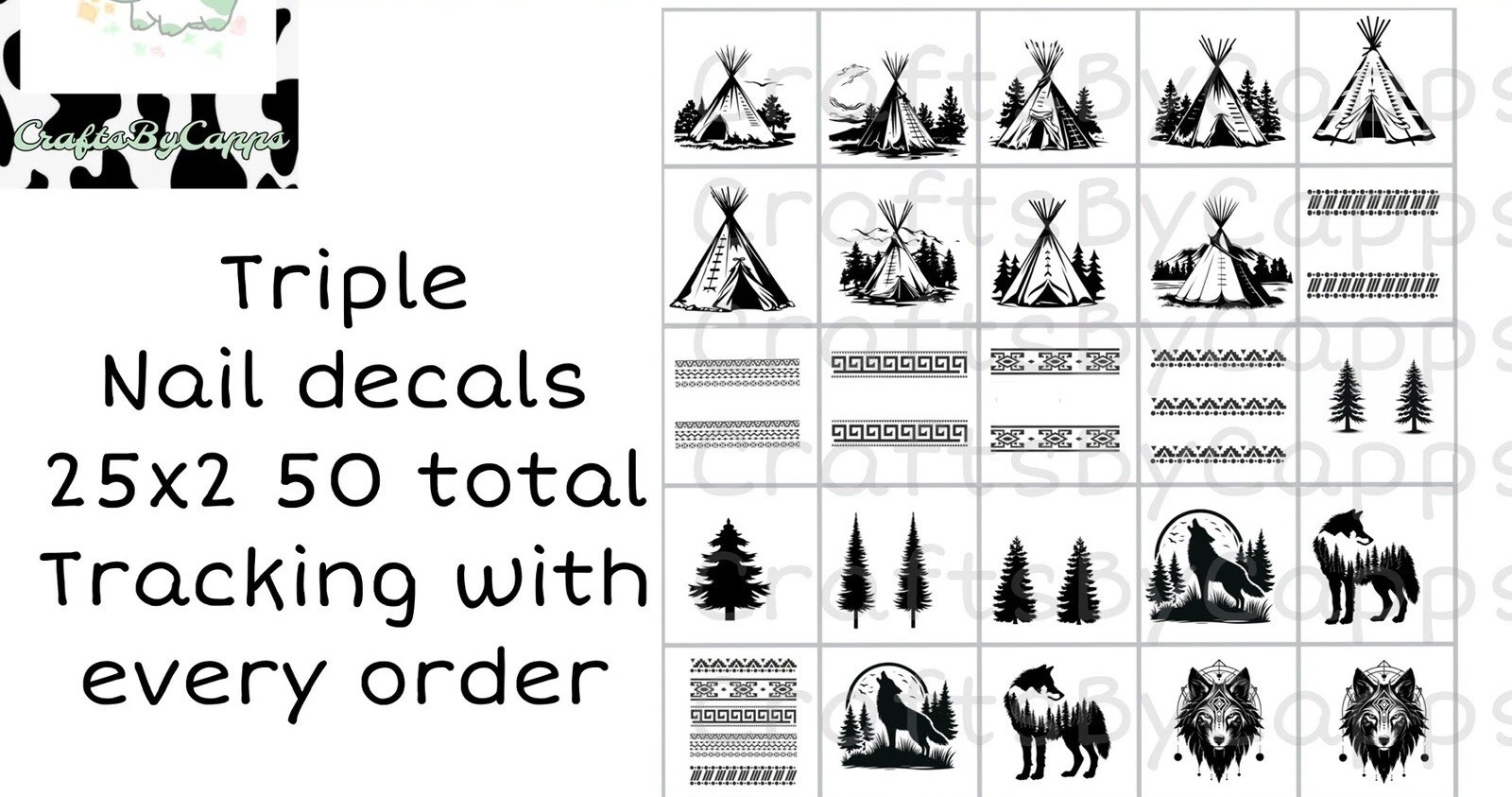 Indian Woods Wolves Waterslide Nail Art Decals Set Of 50, Instructions Bonus KC