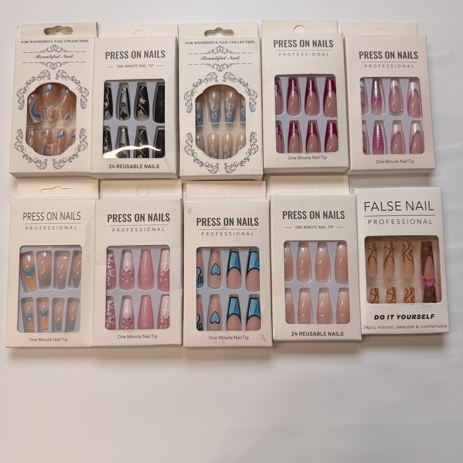 Lot of 10 Pack of 24 New False Press On Nails Assorted Designs and Colors №N2
