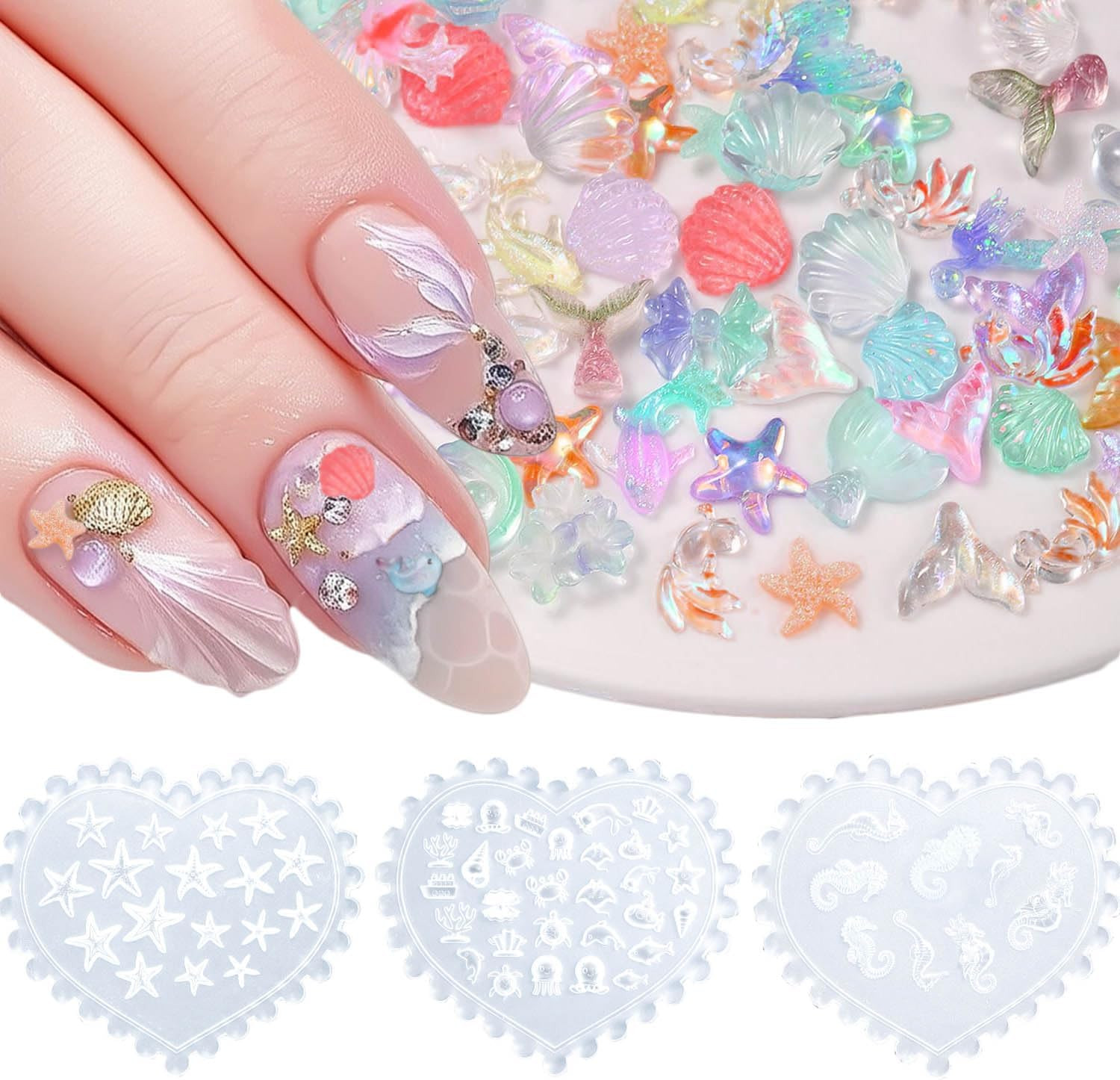 3D Silicone Nail Molds Set with Sea Charms for Beach-Inspired Nail Art