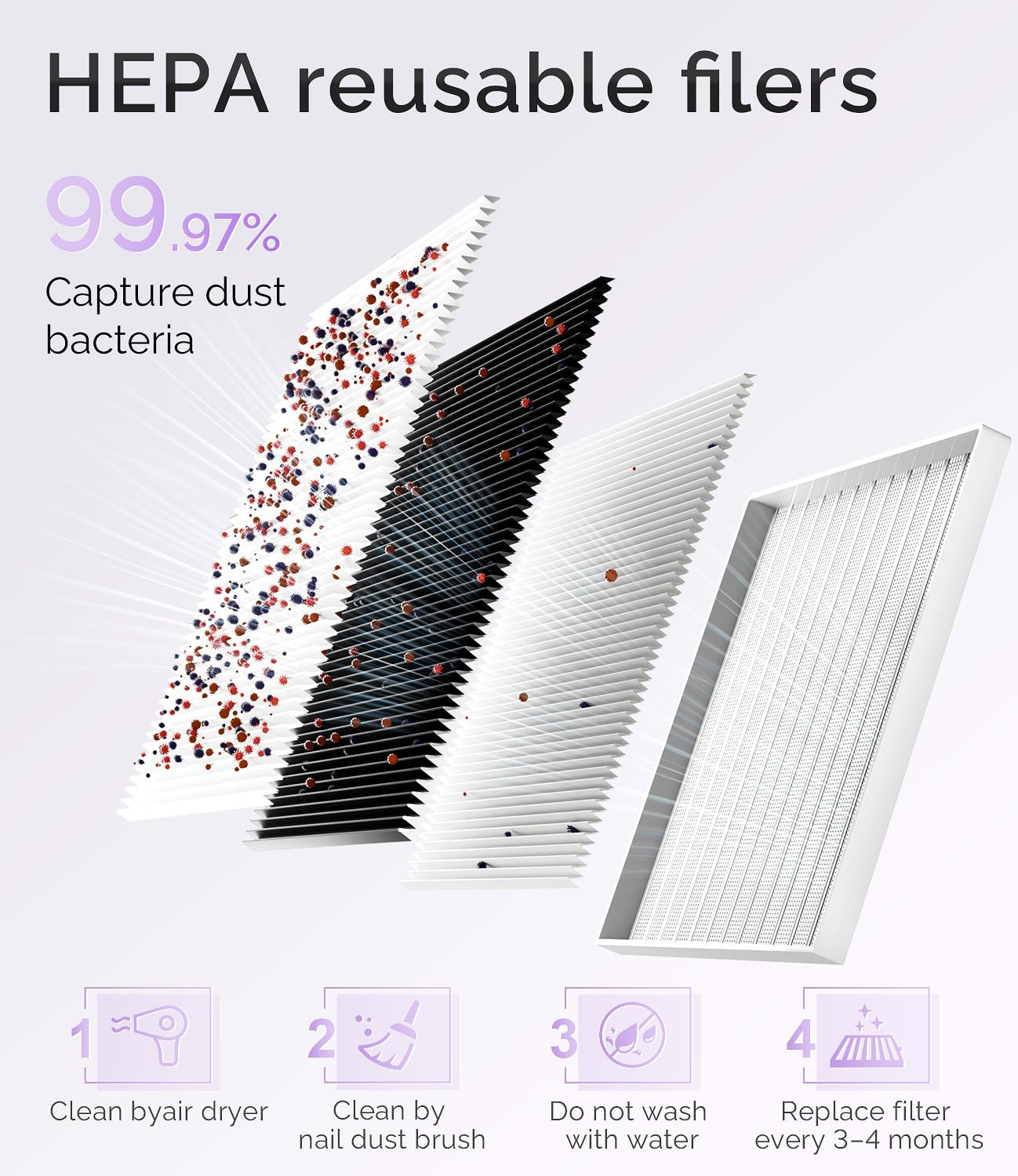 Professional Rechargeable Nail Dust Collector with Strong Suction – Purple