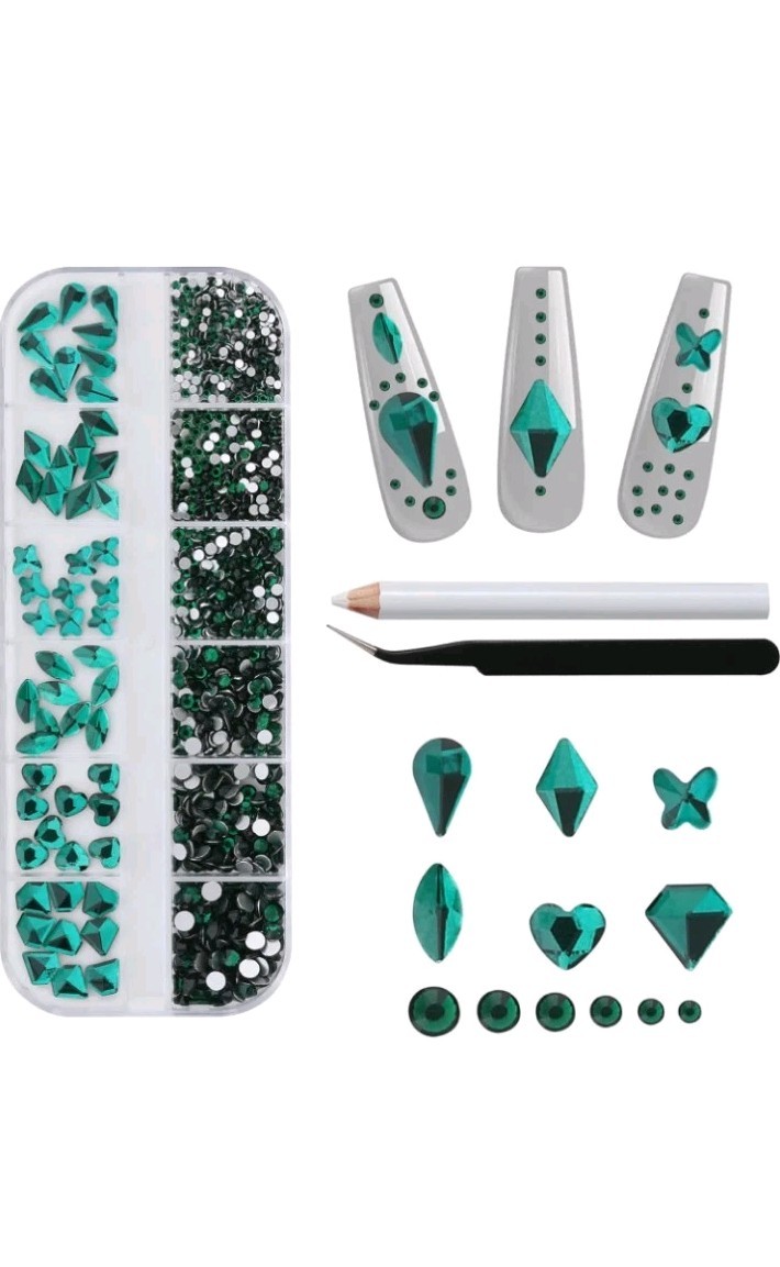 810PCS Rhinestones Crystal Rhinestones for Nail, Green Mixed Designs Nail Art